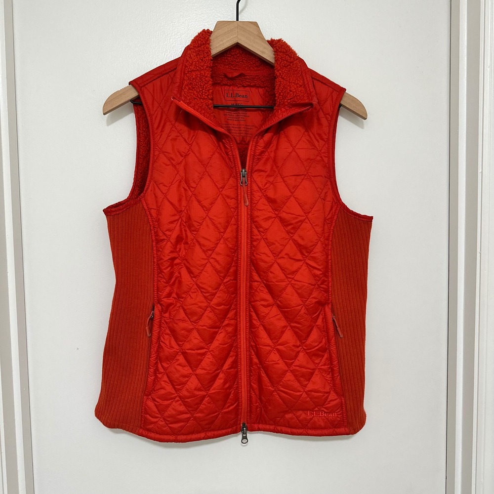 L.L. BEAN | Women's Orange Thinsulate Quilted Sherpa Fleece Lined Vest, M Reg - Picture 2 of 8